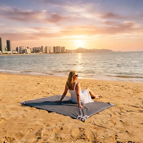 Pocket Blanket 71"x55", Lightweight Compact Sandproof Waterproof Outdoor Blanket for Beach, Hiking, Camping, Travel, Festivals, Picnic with Pockets, Loops, Stakes, Carabiner - color: Lattice Camouflage