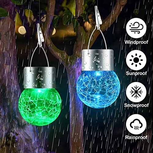 Solar Lights Outdoor Hanging Decorative Globe 24 Pack, Waterproof Solar Lantern with Handle and Clip, Solar Powered Glass Ball Lights for Garden Yard Fence Tree Umbrella Holiday Décor, Color Changing - color: Color Changing, size: 24