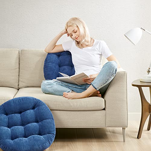Degrees of Comfort Floor Cushion Pillow, Round Large Pillows Seating for Adults, Tufted Corduroy Floor Cushions for Living Room Tatami, Navy Blue, 22 Inch Single, 1 Count (Pack of 1) - color: Round | Navy | 1 Pack, size: 1 Pack