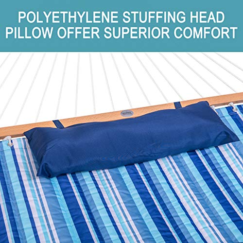 Lazy Daze Hammocks 12 FT Quilted Fabric Double Hammock with Spreader Bars and Detachable Pillow, 450lbs Weight Capacity - color: Mixed Blue Stripes