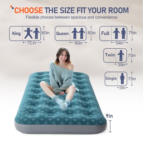 DIMAR GARDEN Twin Size Air Mattress Inflatable Bed Sleeping Pad for Camping, Patterned Flocking Blue - size: Twin
