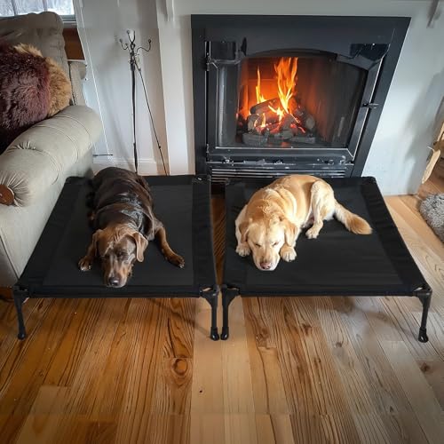 Veehoo 2 Pack Raised Dog Bed, Cooling Elevated Dog Bed, Portable Pet Cot with Washable & Breathable Mesh, No-Slip Feet, Durable Dogs Cots Beds for Large Dogs, 42" x 30", Black, CWC1803-L - color: 2Packs- Black, size: 42.0"L x 30.0"W x 7.0"Th