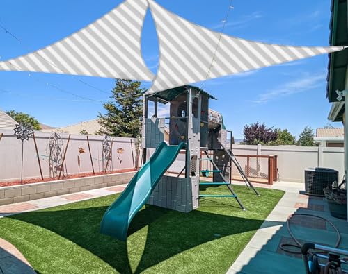 Coarbor 2' x 2' x 2' Sun Shade Sail Canopy Sunshade Outdoor Heavy Duty Triangle Fabric Cloth Screen for Patio Garden Yard Deck Pergola Canopy (Gray White Strip) - color: Grey white, size: 2'x2'x2'