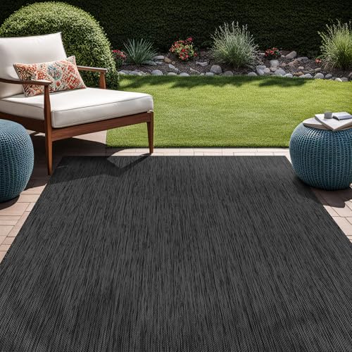 Beverly Rug Indoor Outdoor Rug 10x14, Washable Outside Carpet for Patio, Deck, Porch, Solid Modern Area Rug, Water Resistant, Dark Gray - color: Solid - Dark Gray, size: 10' x 14' (Rectangular)