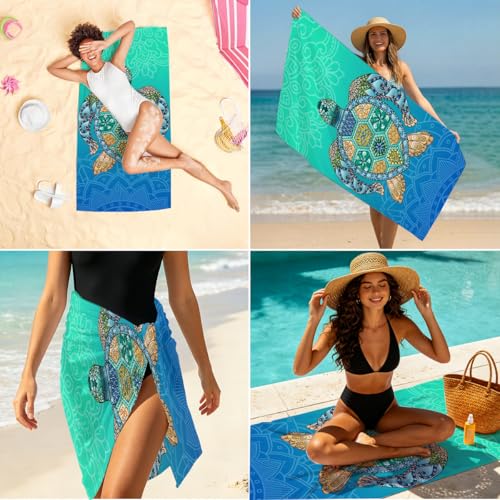 Sea Turle Microfiber Lightweight Beach Towel Sand Free Quick Dry Absorbent Thin Towels Blanket for Swimming Pool Camping Beach Vacation Essentials Accessories Travel Things for Cruise Yoga - color: Lcs Multicolor 1534