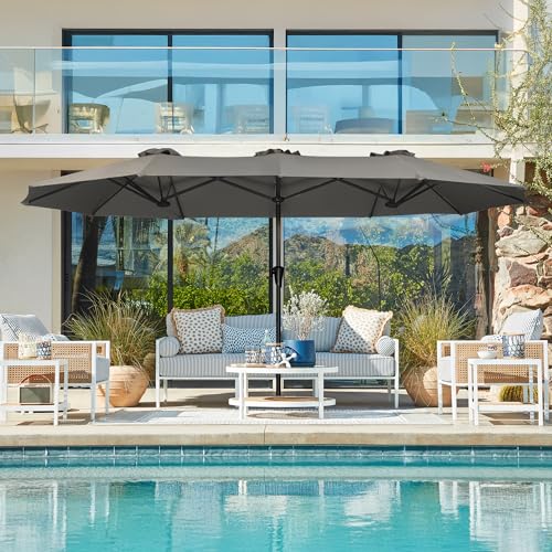 SUPERJARE 13FT Outdoor Umbrella for Patio, Double sided Pool Umbrellas with Fade Resistant Canopy, Large Table Umbrella for Deck, Market, Backyard - Dark Gray - color: Dark Gray, size: 13FT