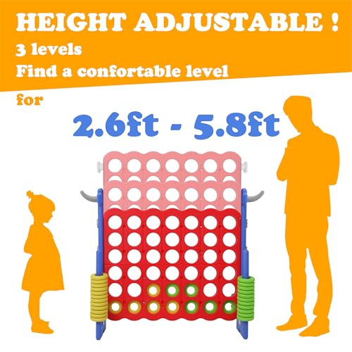 SDADI Height Adjustable Giant 4 in a Row Connect Game, 2-in-1 Jumbo 4-to-Score Game with Ring Toss Game Set, Indoor Outdoor Yard Game Party Game for Kids Adults and Family, Blue - color: Blue