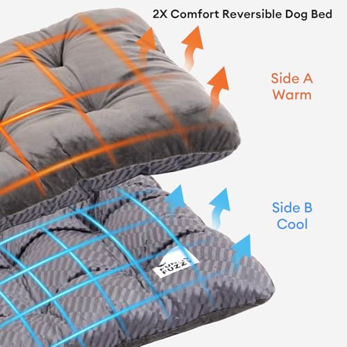 FUNNY FUZZY Washable Dog Crate Pad 35.4x22.8, Double-Sided Cooling Linen & Sherpa, Flat Crate Mat/Kennel Pad, Rectangle Dog Bed for Medium/Large Dogs & Cats, Charcoal Grey - color: Grey, size: 35"× 23" Large