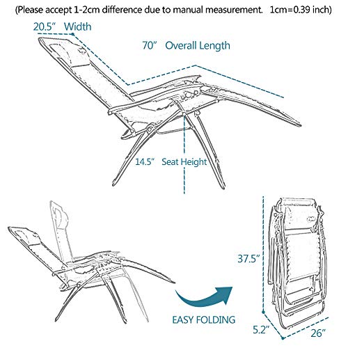 VINGLI Upgraded Zero Gravity Chair Set of 2 Lounge Outdoor Chairs with Trays and Pillows, Folding Patio Recliner Chairs for Backyard Poolside Garden - color: Brown