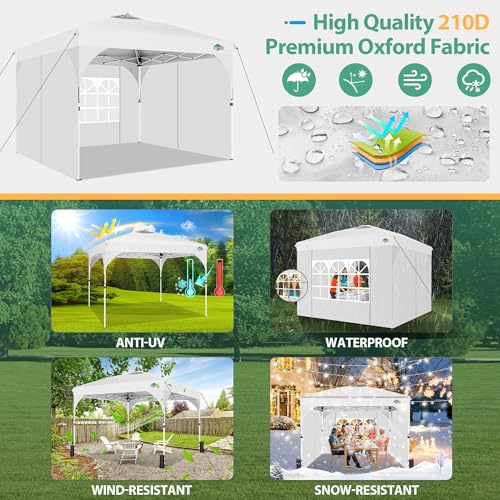 COBIZI 10x10 Pop up Canopy, Canopy Tent for Party with One Push Central Button Air Vent, Event Shelter with Sidewalls and Reflective Strip (White) - color: White, size: 10x10ft With 3 Sidewalls
