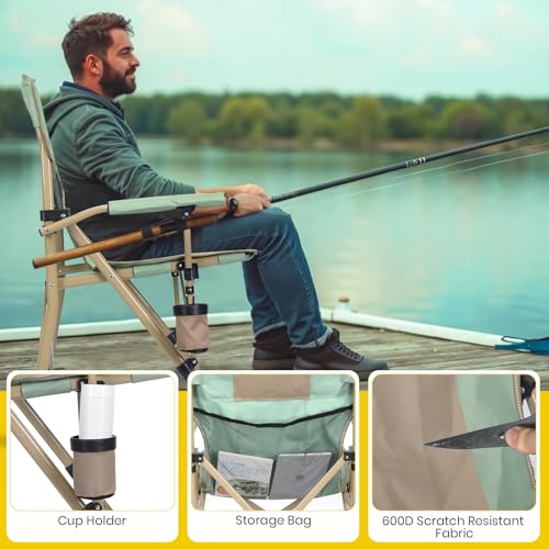 XGEAR Camping Chair with Padded Hard Armrest, Sturdy Folding Camp Chair with Cup Holder, Storage Pockets Carry Bag Included, Support to 400 lbs - color: 1-green