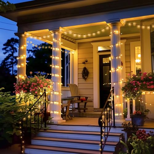JMEXSUSS 2 Pack Solar String Lights Outdoor Waterproof, Total 400 LED 151FT Solar Christmas Lights Outdoor, 8 Modes Solar Powered String Lights for Outside Patio Yard Tree Decorations, Warm White