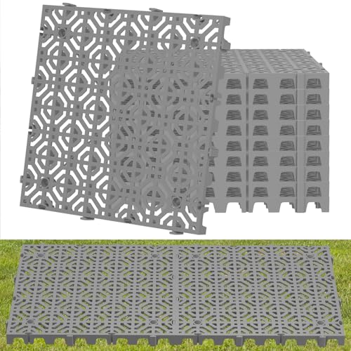10 Pcs 15.7" x 15.7" Heavy Duty Ground Protection Mats, Interlocking Non-Slip Floor Mat, Heavyweight Gravel Grid Drive on Lawn, 6613 lb Load Permeable Paver for Parking, Outdoor Event Flooring, Gray - color: Grey