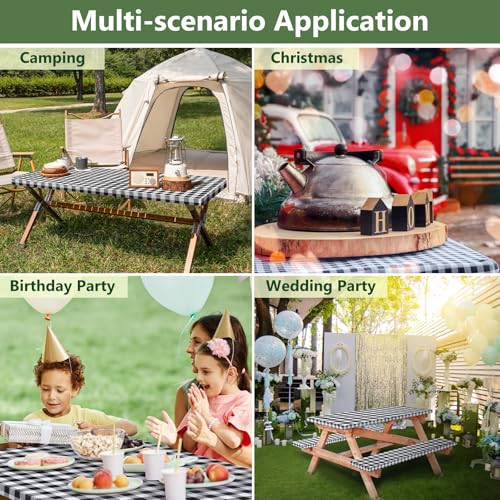Picnic Table Cover with Bench Covers and Bag, Camping Table Camping Essentials Cover with Elastic Edges(Black) - color: Black