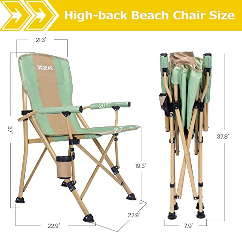 XGEAR Camping Chair with Padded Hard Armrest, Sturdy Folding Camp Chair with Cup Holder, Storage Pockets Carry Bag Included, Support to 400 lbs - color: Green With Khaki