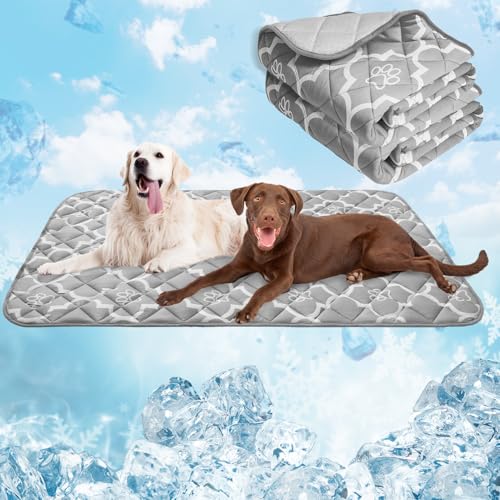 EXPAWLORER Dog Cooling Mat-28.3''*47.2'' Upgraded Extra Large Cooling Pad for Dog Dogs Cats Pets in Summer Keep Cool,Washable,Non-Slip Blanket for Grate Sofa Bed Outdoor(Gray) - color: Grey