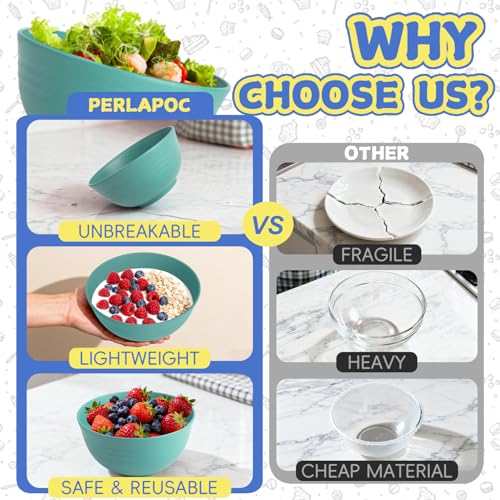 Wheat Straw Bowls Set of 6, 26 OZ Unbreakable Cereal Bowls for Family Meals, Reusable Dishes for Soup, Salad, Snacks, Microwave and Dishwasher Safe, for Kitchen, Camping, RV, Green - color: Green, size: 26 Oz