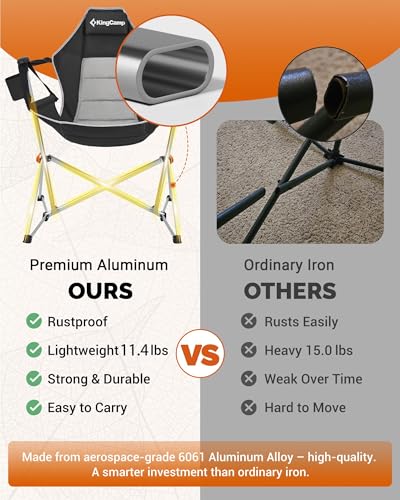 KingCamp Hammock Chair with Footrest – Heavy Duty Swinging Rocking Camping Chairs for Adults up to 400lbs, Folding Portable Oversized Rocker with Cup Holder & Pillow for Outdoor Beach Lawn RV Sports - color: Footrest Deluxe Khaki/Grey