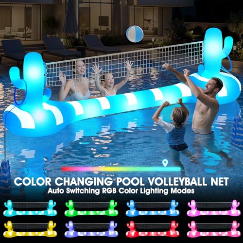 2026 Pool Volleyball Net With Lights,Inflatable Volleyball Net For Pool,Floating Swimming Game Toy for Kids&Adults,Solar pool Volleyball Set,Volleyball Net For Inground Pools,Water Sport Pool Party