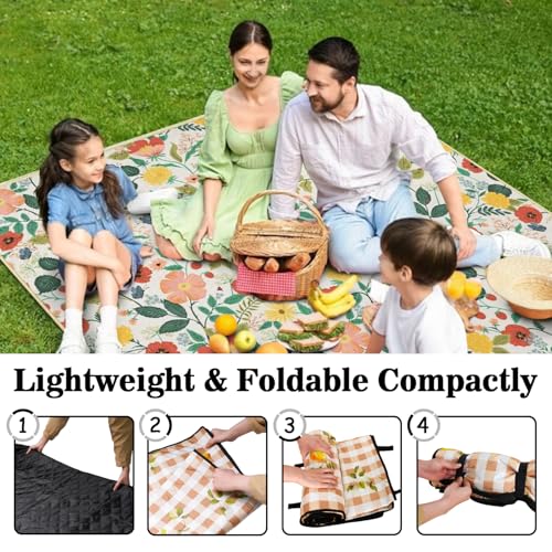 Picnic Blankets Waterproof Foldable Extra Large,80"x 80" Outdoor Beach Blanket Sandproof,3-Layer Lightweight Handy Mat Tote Picnic Camping Rugs for Outside Your Rv (Strawberry Floral Botanical Poppy) - color: Picnic Blankets 4