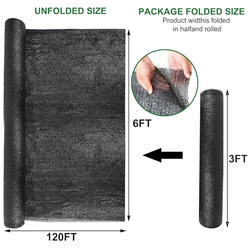winemana 6x120 FT Outdoor Shade Cloth for Garden & Plants - 50% Large Black Mesh Tarp, UV Resistant Woven Shade Fabric for Greenhouse Farm Row Cover Vegetables Sun Protection Poultry Run - size: 6 Ft X 120 Ft, style: 50%