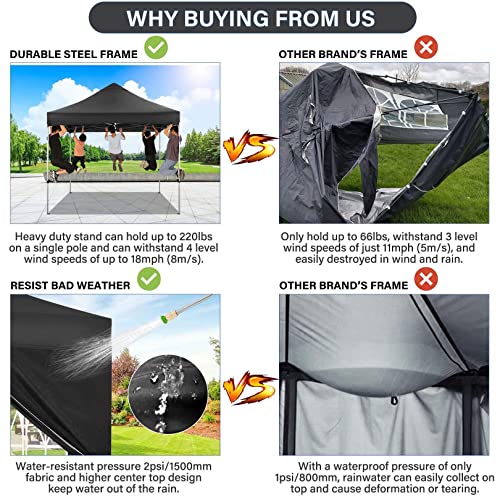 COBIZI 10x10 Pop Up Canopy Tent 10x10 Canopy with 4 Sidewalls Waterproof Heavy Duty Commercial Canopy Tent for Parties Outdoor Garden Gazebo, Carry Bag with Wheel(10x10ft, Black) - color: Black, size: 10X10FT 4 Sidewalls