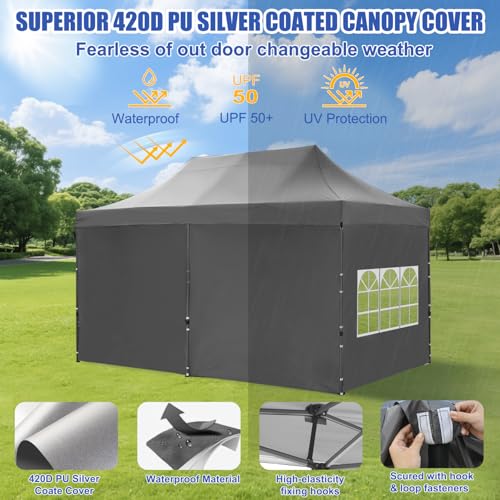 Yesker 10x20 Pop Up Canopy Tent with Sidewalls Instant Outdoor Canopy, Waterproof & UV Protection, Easy Setup Adjustable Height Heavy Duty Shelter Gazebo Tent for Patio Backyard Party Events, Gray - size: 10x20FT Gray