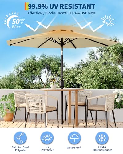 GarveeLife Outdoor Patio Umbrella, Table Market Umbrella with Push Button Tilt and Crank, 8 Sturdy Ribs UV Protection Waterproof for Garden, Deck, Backyard, Pool - color: Beige, size: 9FT