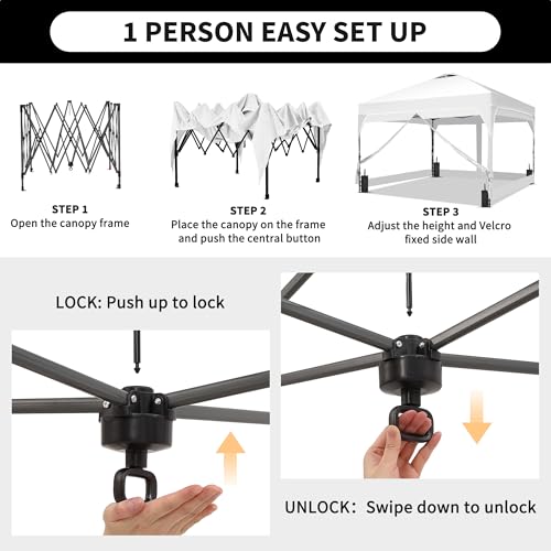 GDY 8x8FT Outdoor Pop Up Canopy Tent with One Push Setup, Easy Setup Gazebo with 4 PVC Transparent Sidewalls for Events, Parties, Camping, White - color: White, size: 8x8 PVC