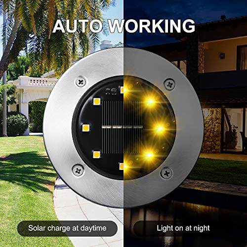 LYHOPE Solar Ground Light Outdoor, 16 Pack 8 LED Solar Disk Lights Waterproof Garden In-ground Pathway Lights Landscape Lighting for Lawn,Yard,Deck,Patio,Walkway (Warm White) - color: Warm White, size: 16 Pack
