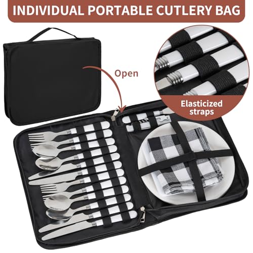 Picnic Backpack for 4 Person with 2 Insulated Leakproof Cooler Compartment, 4 Cutlery Sets, Wine Holder, Fleece Blanket, Perfect for Beach, Camping, Hiking, Brown