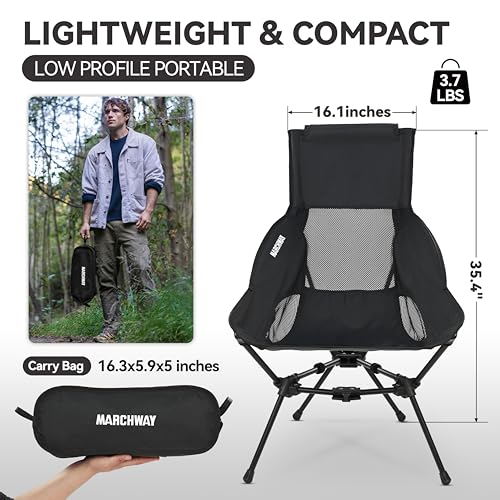 MARCHWAY Lightweight Folding High Back Camping Chair with Head Support, Stable Portable Compact for Outdoor Camp, Travel, Beach, Picnic, Festival, Hiking, Backpacking (Highback Black) - color: Highback Black