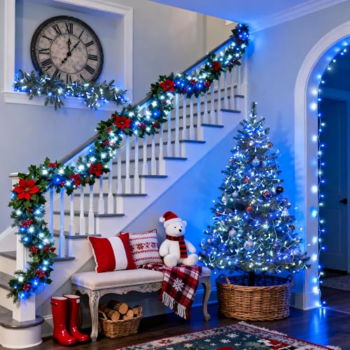 JMEXSUSS Blue and White Christmas Lights Outdoor with Remote, 168ft 600 LED String Lights Indoor Clear Wire Fairy Light Plug in for Bedroom Tree Birthday Party Xmas Decorations - color: Blue and White, size: 600 LED