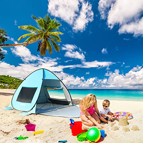 TOBTOS UPF 50+ Pop Up Beach Tent, Easy Set Up Beach Umbrella, Sun Shelter for 2-3 People UV Protection Portable Sunshade, Baby Canopy Cabana, Lightweight with Carry Bag - style: Blue for 2-3 Person