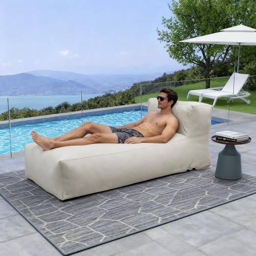 Outdoor Bean Bed Chair Sun Lounger, Outdoor Couch Sofa for Patio & Pool, Foam Filling Day Bed Furniture, Comfy Lazy Sofa for Outside, Water-Resistant Seating (Ivory, 70'' L) - color: Ivory, size: 70'' L Standard Back