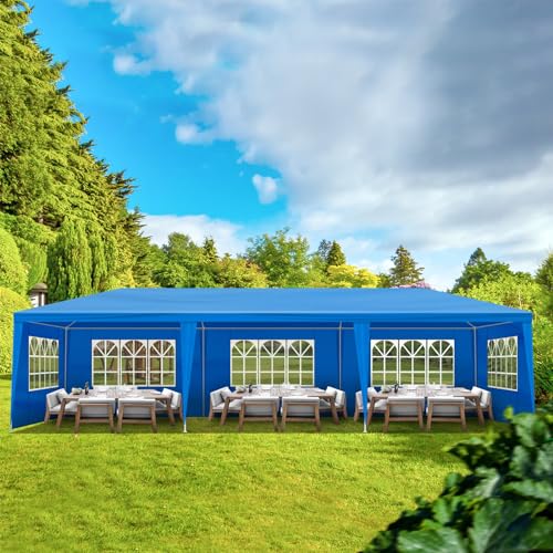 10x30ft Outdoor Party Tent,Waterproof Canopy Patio Wedding Gazebo,Commercial Heavy Duty Large Party Tents,Folding Gazebo Canopy Tent,with 8 Removable Sidewalls,for Yard Event Deck Parties (Blue)