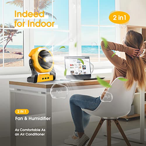 Ausic Portable Misting fan, 8-Inch Cooling Mist Fans, [8-35Hrs] USB Rechargeable Battery Powered Fan with Mister, 250mL Water Tank & LED Lantern, for Home Desk, Bedroom, Office, Outdoor&Indoor Use - color: Yellow, size: 8-35Hrs Runtime