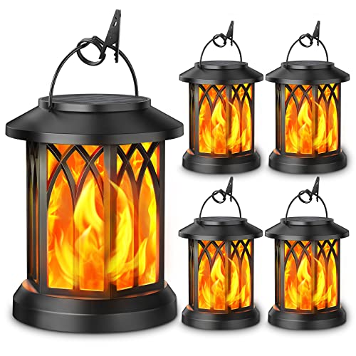 KOOPER 4 Pack Solar Lantern Outdoor Lights, Upgraded Flickering Flame Solar Lanterns Lights Outdoor Waterproof, Hanging Lantern Decorative, Solar Powered Lanterns for Yard Patio Path Tree Garden Decor - style: 4 Pack