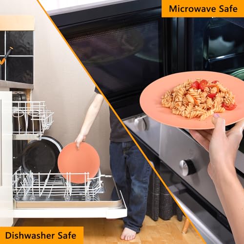 12-Pack 9.8 Inch Plastic Salad plates,Lightweight Unbreakable Dinner plate for Daily Use, Microwave & Dishwasher Safe Plates,Plastic Plates for Camping, Outdoor, food, Fruit (Orange) - color: Orange, size: 9.8 Inch