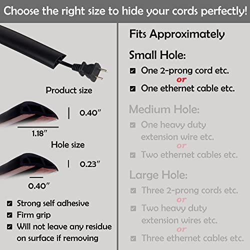 Rubber Bond Cord Cover Floor Cable Protector - Strong Self Adhesive Floor Cord Covers for Wires - Low Profile Extension Cord Covers for Floor & Wall - color: Black - One Thin Cord, size: 6 Feet