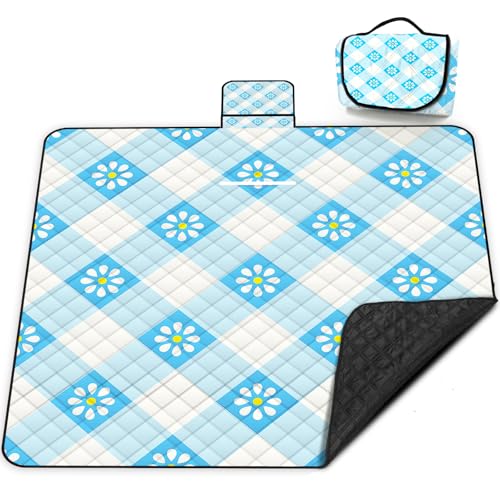 Extra Large Picnic Blanket Waterproof,80"x 80"Foldable Machine Washable Beach Blankets,Outdoor Blanket for 6-8 Adults,Picnic Mat Suitable for Indoor Crawling,Park Beach,Camping,Hiking,Travel( Blue) - color: Blue Little Flower, size: 6'8" x 6'8" (Square)