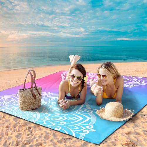 WIWIGO Beach Blanket Waterproof Sandproof Beach Mat 79" X 83"/10'x9'for 2-8 Adults Quick Drying Outdoor Picnic Mat Beach Accessories for Travel, Camping, Hiking - color: Bluepink, size: 79" X 83"（1-4person）