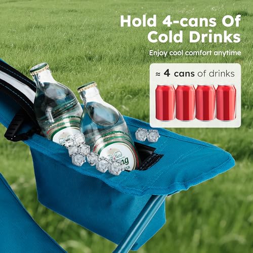 ALPHA CAMP Camping Chairs 350LBS Capacity, Heavy Duty Folding Chair with 4-Can Cooler Bag, Portable Outdoor Chair with Cup Holder for Adults, Collapsible for Tailgating, Beach, Fishing - color: Green, style: camping chairs