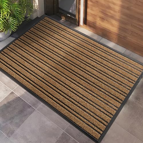 BEHERO Door Mat Outdoor Entrance, Extra Durable Front Door Mat Outside, Heavy Duty Welcome Mat for Outside Entry, Back Door Mats Non Slip, Waterproof All-Season Doormats, 47x32 Inch, Beige Brown - color: Beige Brown, size: 2'8" x 3'11" (Rectangular)
