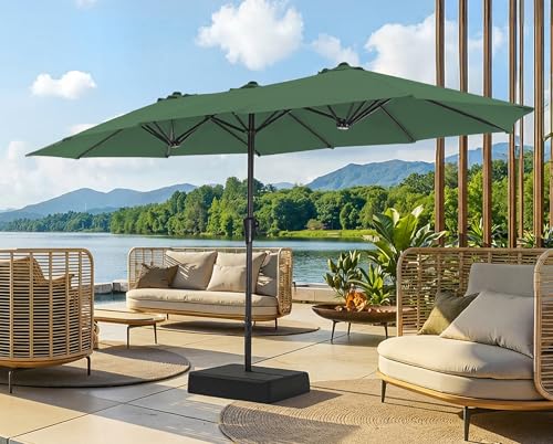 SUPERJARE 13FT Outdoor Patio Umbrella with Base Included, Double Sided Pool Umbrellas with Fade Resistant Canopy, Large Table Umbrella for Deck, Market, Backyard - Forest Green - color: Forest Green, size: 13FT