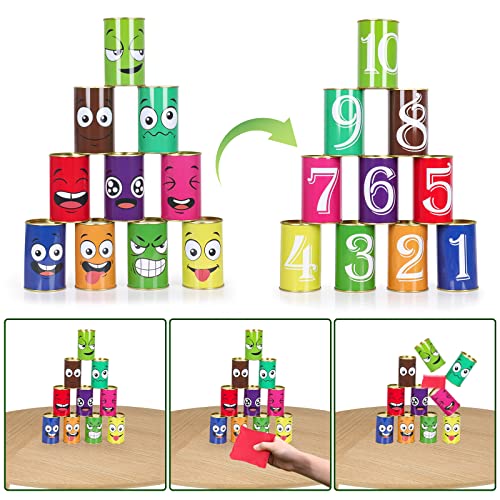 Hxezoc 36 Pack Carnival Games Set, 4 in 1 Soft Plastic Cones Cornhole Bean Bags Ring Can Toss Carnival Games Combo for Kids Adults Carnival Birthday Party School Field Indoor Outdoor Games Supplies