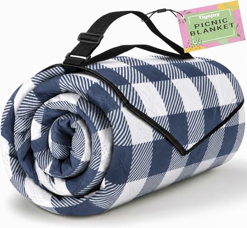 TigeJoy Extra Large Picnic Blanket Waterproof Foldable 80''x80'', Outdoor Picnic Mat Beach Blanket Sandproof for Park, Grass, Travel, Hiking, Camping Essentials, Gingham Picnic Blanket - color: Blue, size: 6'8" x 6'8" (Rectangular)
