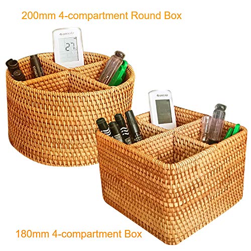 i-lan Natural Rattan 4 Compartments Storage Holder Cosmetics Organizer Utensil and Seasoning Bottle Serving Basket for Party(200mm 4-compartment Round Box) - size: 7.8"(round 4-section)