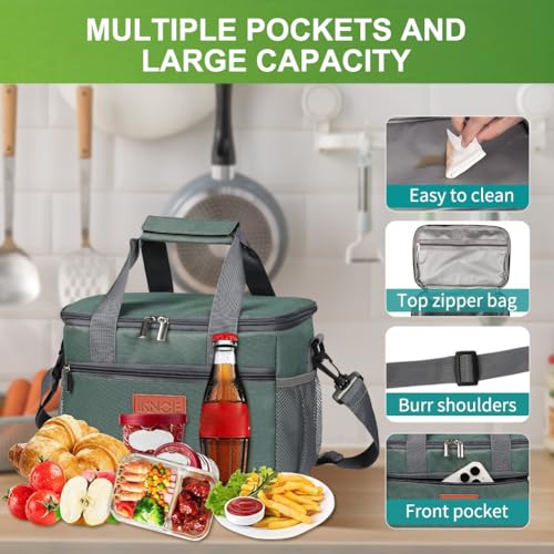 iknoe Insulated Lunch Bag, Foldable 8.5L Cooler Bag for Men & Women, Leakproof Thermal Design, Great for Office, Picnic, Travel, Lunch Box, Grayish green - color: Grayish green, size: Medium