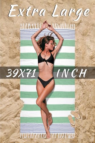 cabanana Turkish Beach Towel Oversized - 40"x70" Quick Dry Sand Free Thin Beach Towels for Adults,Extra Large Cotton Lightweigh Travel Towel for Beach Accessories (Turquoise Navy) - color: Z Turquoise Navy